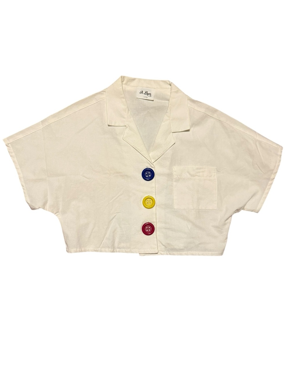 A. Byer Vintage Cream Cropped Button Front Top with Colorful Buttons